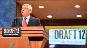 June 28, 2012; Newark, NJ, USA; NBA commissioner David Stern speaks during the 2012 NBA Draft at the Prudential Center.  Mandatory Credit: Jerry Lai-US PRESSWIRE