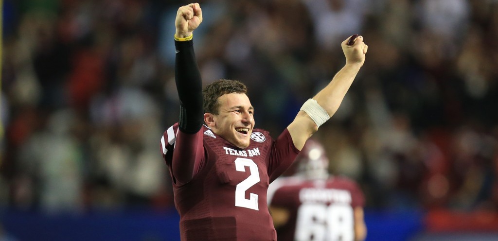 Texas A&M Aggies quarterback Johnny Manziel (2) reacts to a fourth-quarter interception against the Duke Blue Devils in the 2013 Chick-fil-A Bowl at the Georgia Dome. Mandatory Credit: Daniel Shirey-USA TODAY Sports