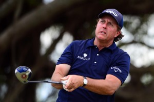 Phil Mickelson tees off from the 5th hole during the final round of the WGC - Cadillac Championship golf tournament at TPC Blue Monster at Trump National Doral. Mandatory Credit: Andrew Weber-USA TODAY Sports