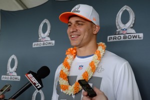 Team Rice tight end Jimmy Graham from New Orleans Saints addresses the media during the Pro Bowl draft at J.W. Marriott Ihilani Resort & Spa. Mandatory Credit: Kyle Terada-USA TODAY Sports