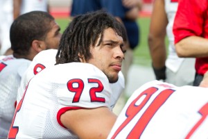 Fresno State Bulldogs defensive lineman Tyeler Davison (92) on the bench during the second half against the Utah Utes at Rice-Eccles Stadium. Utah won 59-27. Mandatory Credit: Russ Isabella-USA TODAY Sports