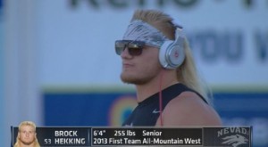 Brock Hekking sporting his signature mullet in pregame warmups. Photo from SportsCenter/Twitter.