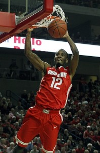Sam Thompson soars for a dunk with the Ohio State Buckeyes. Via US Presswire.