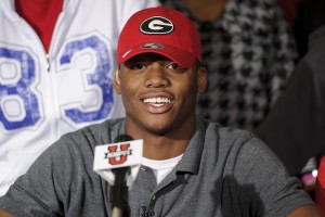 In 2012, Lowndes High School outside linebacker Josh Harvey-Clemons announced that he would be signing with the Georgia Bulldogs on national signing day. Credit: Paul Abell-US PRESSWIRE