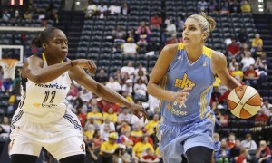 Chicago Sky forward Elena Delle Donne (11) drives to the basket against Indiana Fever forward Karima Christmas (11) at Bankers Life Fieldhouse. Mandatory Credit: Brian Spurlock-USA TODAY Sports