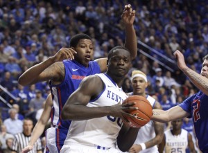 Kentucky Wildcats forward Julius Randle (30) dribbles the ball against the Boise State Broncos in the second half at Rupp Arena. Kentucky defeated Boise State 70-55. Mandatory Credit: Mark Zerof-USA TODAY Sports