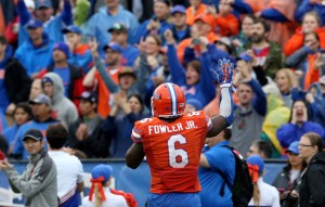 Florida Gators defensive lineman Dante Fowler (6) looks to the crowd at the close of the game agains the East Carolina Pirates in the 2015 Birmingham Bowl at Legion Field. Mandatory Credit: Marvin Gentry-USA TODAY Sports