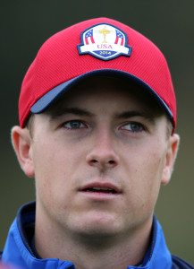 Sep 25, 2014; Auchterarder, Perthshire, SCT; USA player Jordan Spieth warms up on the driving range during practice for the 2014 Ryder Cup at The Gleneagles Hotel-PGA Centenary Course. Mandatory Credit: Brian Spurlock-USA TODAY Sports