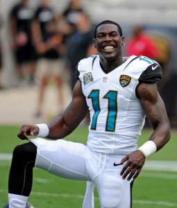 Marqise Lee (11) warms up prior to the preseason game against the Tampa Bay Buccaneers at EverBank Field. Mandatory Credit: Melina Vastola-USA TODAY Sports