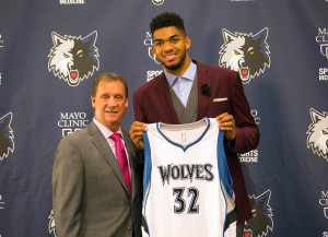 Karl Towns, the #1 pick, is represented by Leon Rose of CAA Sports (Photo Credit: Brad Rempel-USA TODAY Sports)
